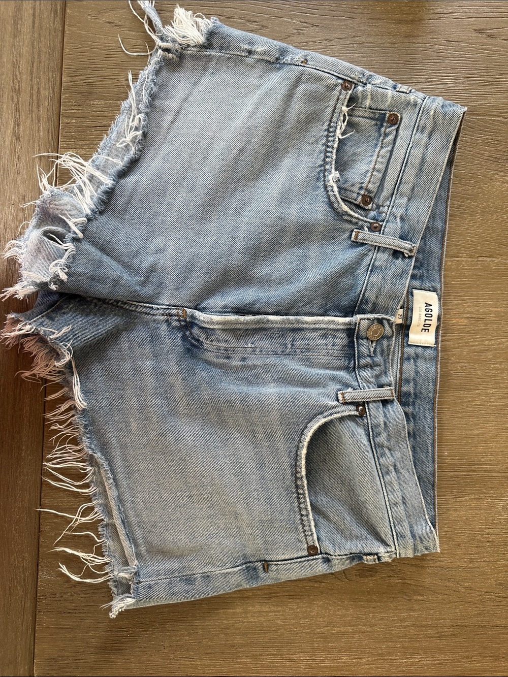 Agolde Light Wash Frayed Hem Denim Shorts